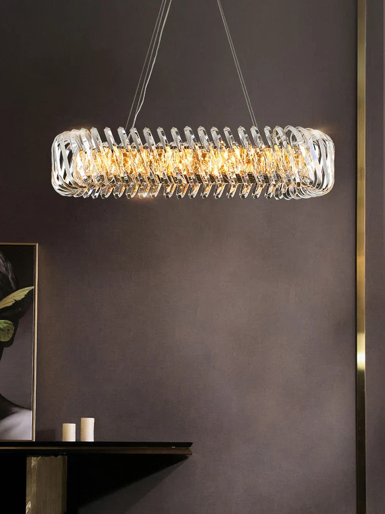 Oval LED Glass Chandelier Lighting in Gold & Silver Stainless Steel