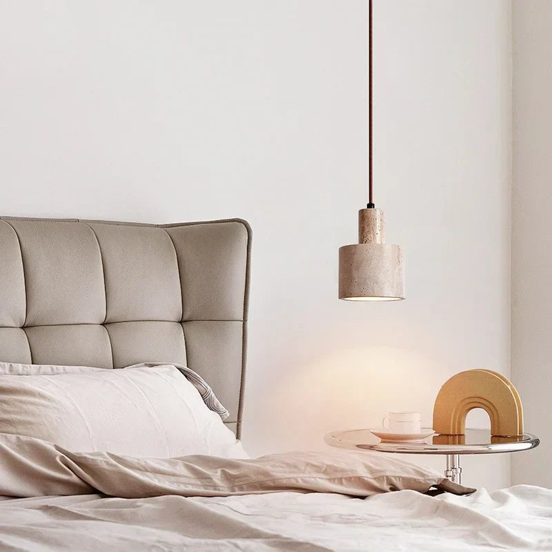 Yellow Travertine Stone Pendant Lamp for Bedroom Balcony Cafe, 2m Wire, Nordic Modern Style