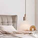 Yellow Travertine Stone Pendant Lamp for Bedroom Balcony Cafe, 2m Wire, Nordic Modern Style