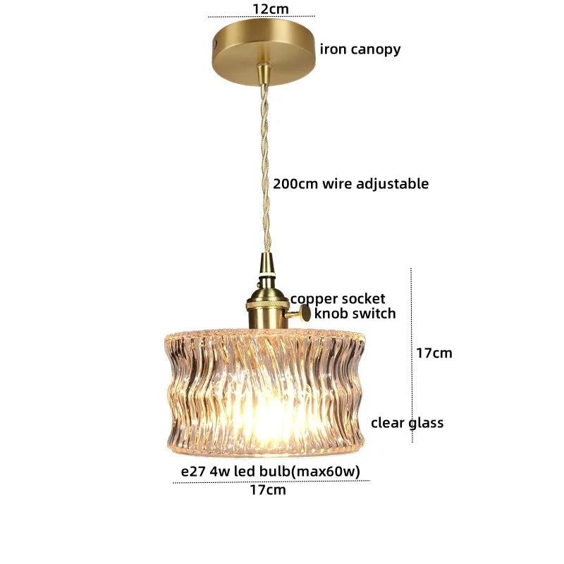 Copper Glass LED Pendant Lamp for Dining Living Room Bedroom Bar Nordic Style Hnaging Light
