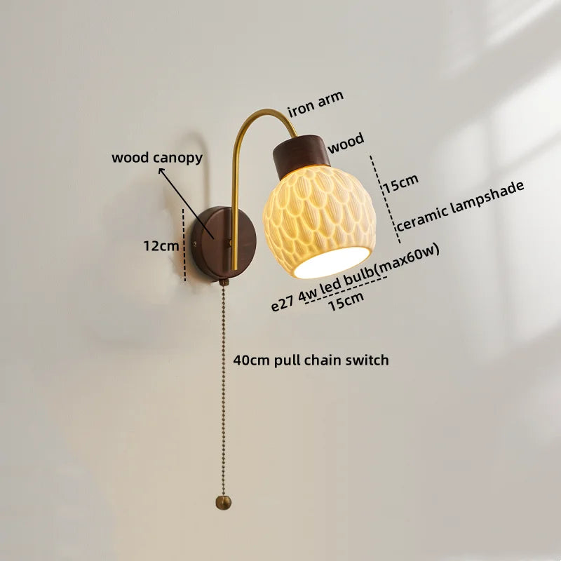 Ceramic Wood LED Wall Lights Modern Bedside Lamp for Home Decor