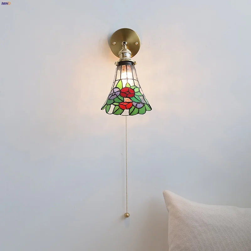 Rotatable Flower Glass LED Wall Sconce with Pull Chain Switch for Home Decor