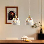 Afralia™ White Terrazzo Stone Copper LED Pendant Light Fixture - Wabi Sabi Design