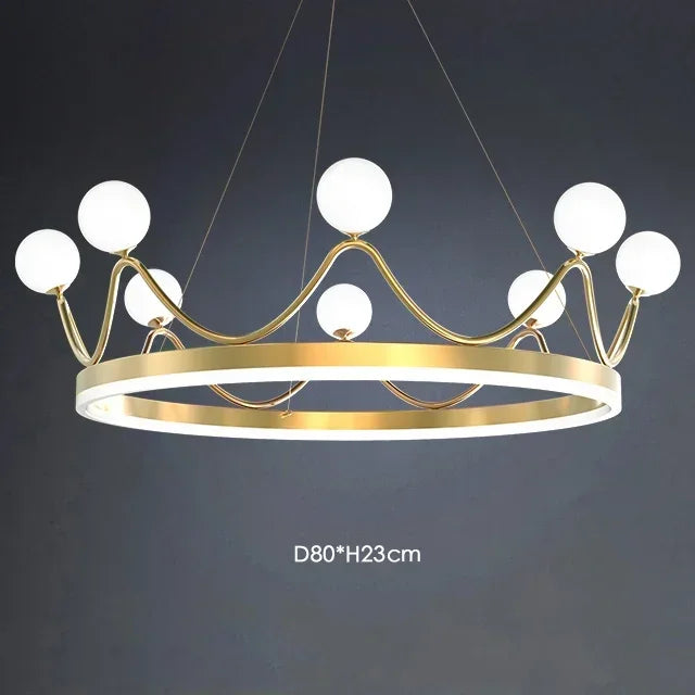 Glass Crown Chandelier Pendant Light for Bedroom Ceiling, Modern Suspension Lamp