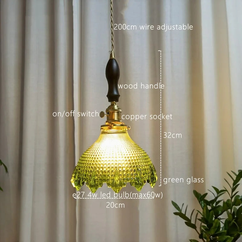 Japanese Style Green Glass LED Pendant Chandelier for Home Decor
