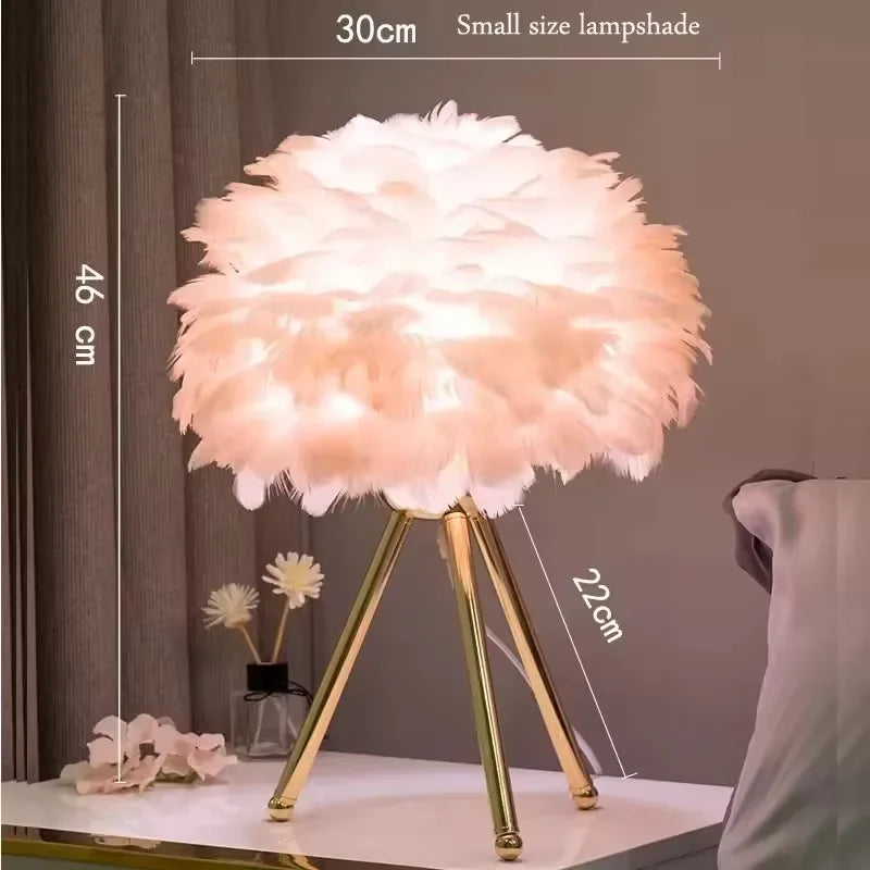 Feather Table Lamp Desk Light for Bedroom and Living Room