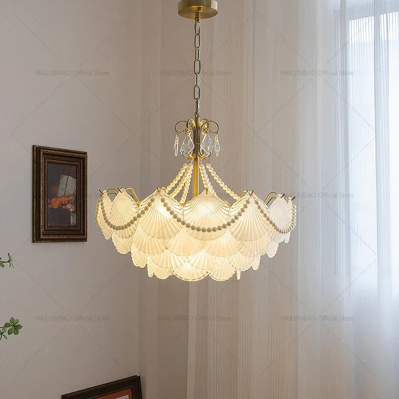 Shell Pearl Glass Crystal Chandelier for Modern Luxury Living Room