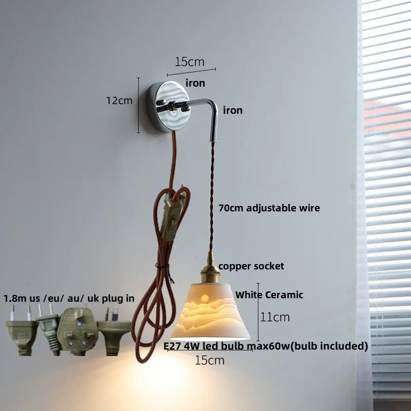 Ceramic LED Wall Light with Pull Chain Switch - Nordic Design