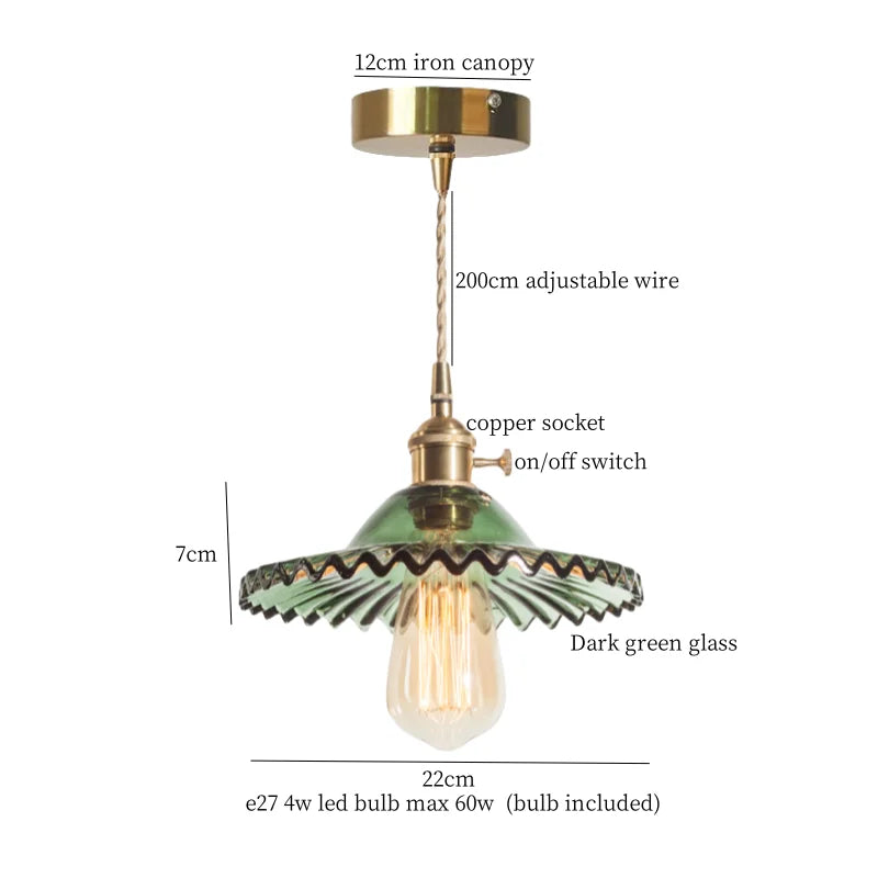 Afralia™ Brass Glass LED Pendant Lamp for Cafe Bar Restaurant Bedroom Loft