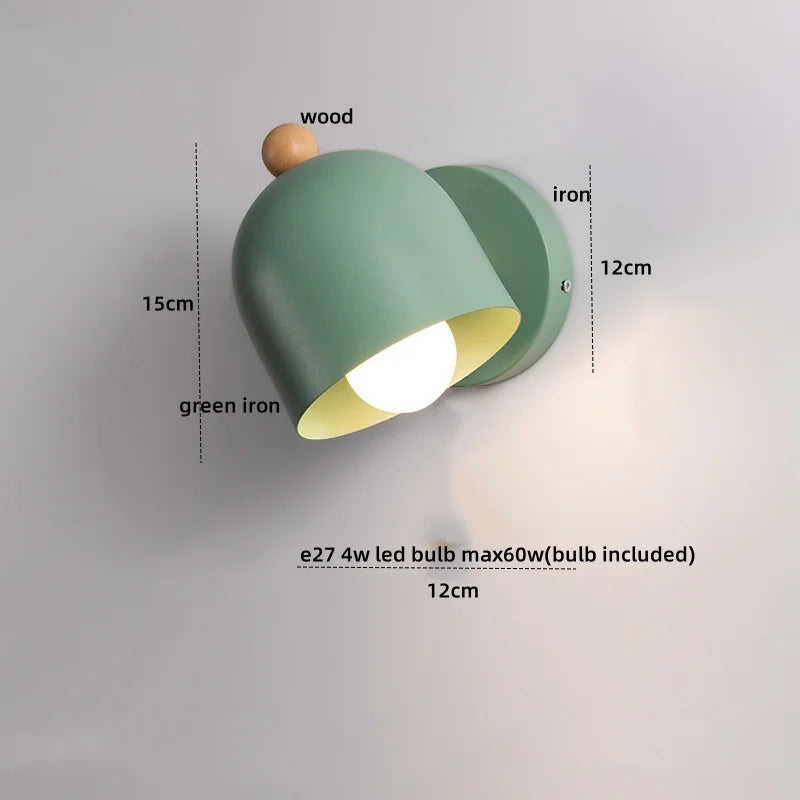 Wood Iron LED Wall Lights with Pull Chain Switch for Modern Living Spaces