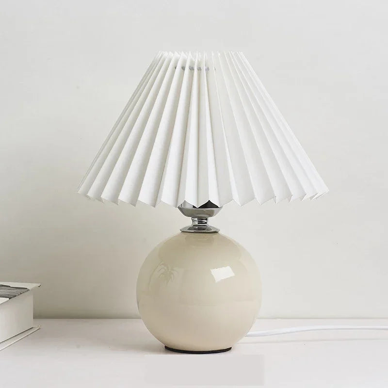 Nordic Ceramics Table Lamp - Modern Desk Light with Pleated Lampshade for Cozy Home Lighting
