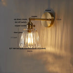 Clear Glass LED Wall Sconce, Modern Rotating Bedside Lamp with Pull Chain & Copper Socket