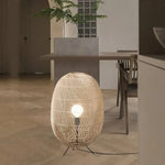 Rattan Ball Floor Lamp for Living Room, Bedroom, Study - Hand-Woven Wood Floor Light