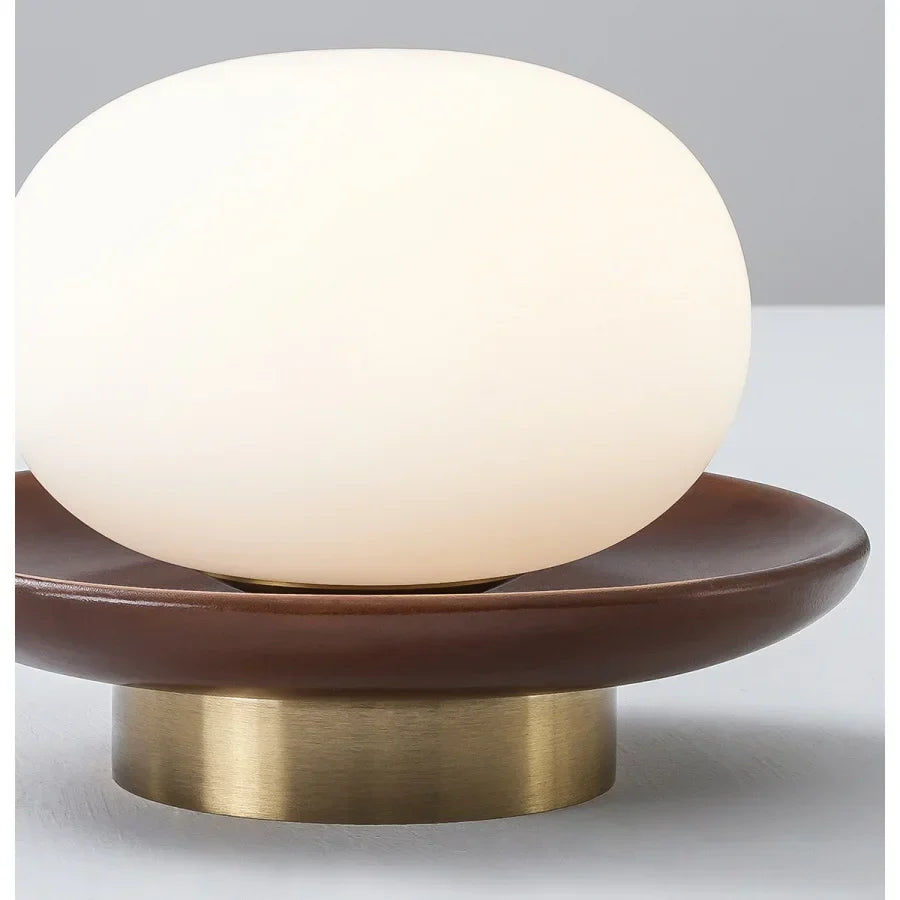 White Glass LED Ceiling Light Fixture with Wood Copper Canopy