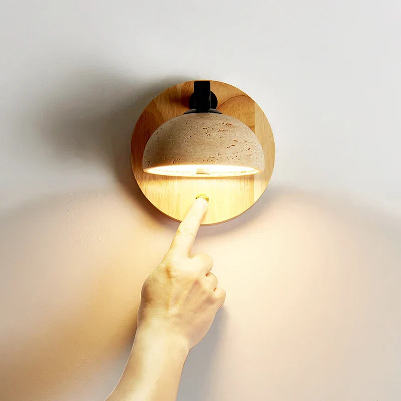 Black Iron LED Wall Light Fixture Coffee Nordic Modern Natural Wood Bedside Lamp