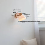 Amber Glass LED Wall Sconce Nordic Modern Wood Pull Chain Switch Stair Light
