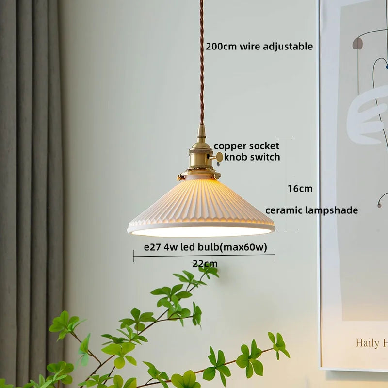 Copper Glass LED Pendant Lamp with Knob Switch - Modern Hanging Light Fixtures