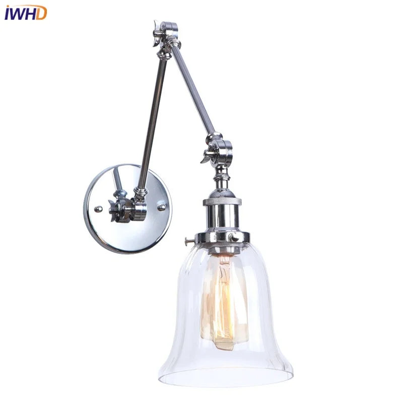 Chrome Industrial LED Wall Sconce Swing Arm Clear Glass Lamp
