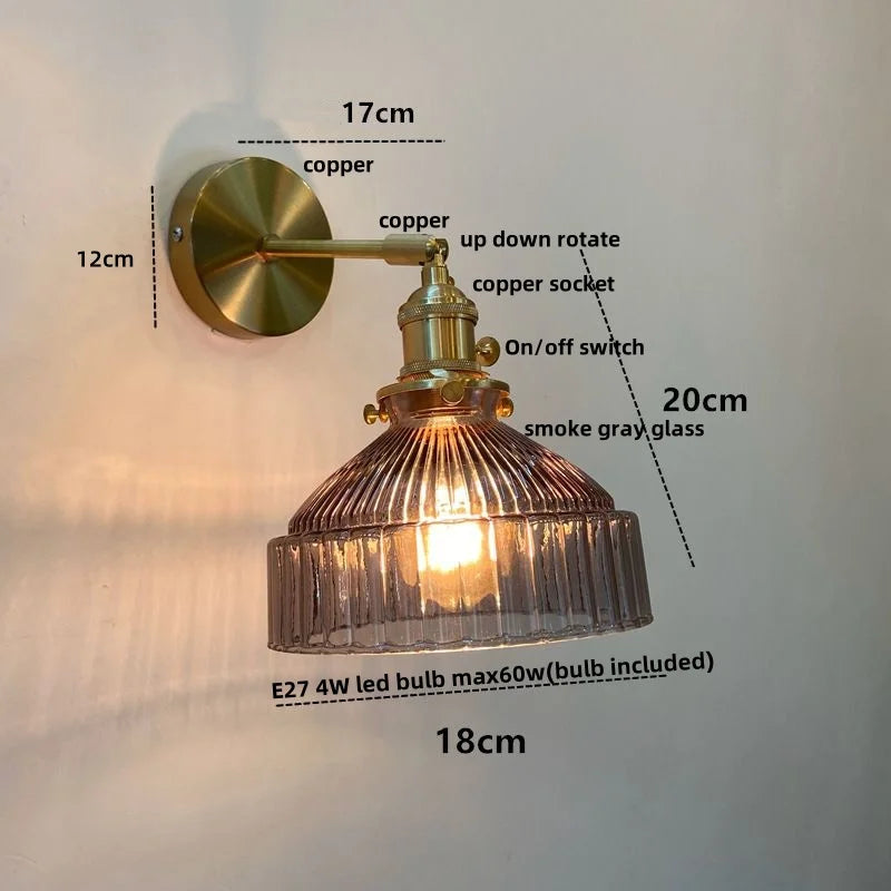 Clear Glass Copper Socket LED Wall Lamp with Pull Chain Switch