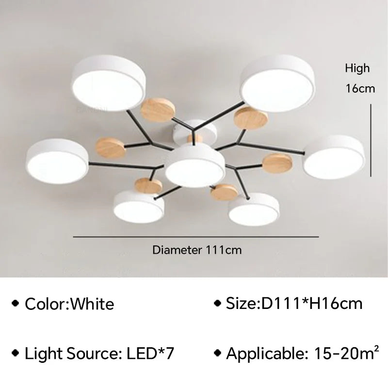 Modern LED Ceiling Lamp - Wood Round Ceiling Lights Macaron Chandelier