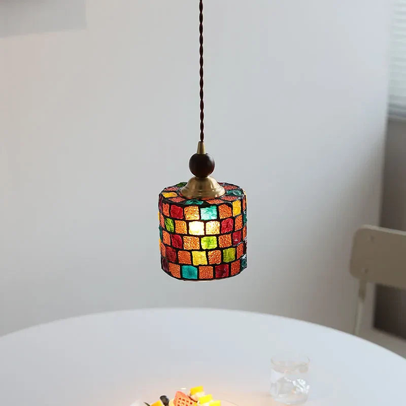 Afralia™ Glass LED Pendant Light Fixture Walnut Wood Copper Hanging Lamp