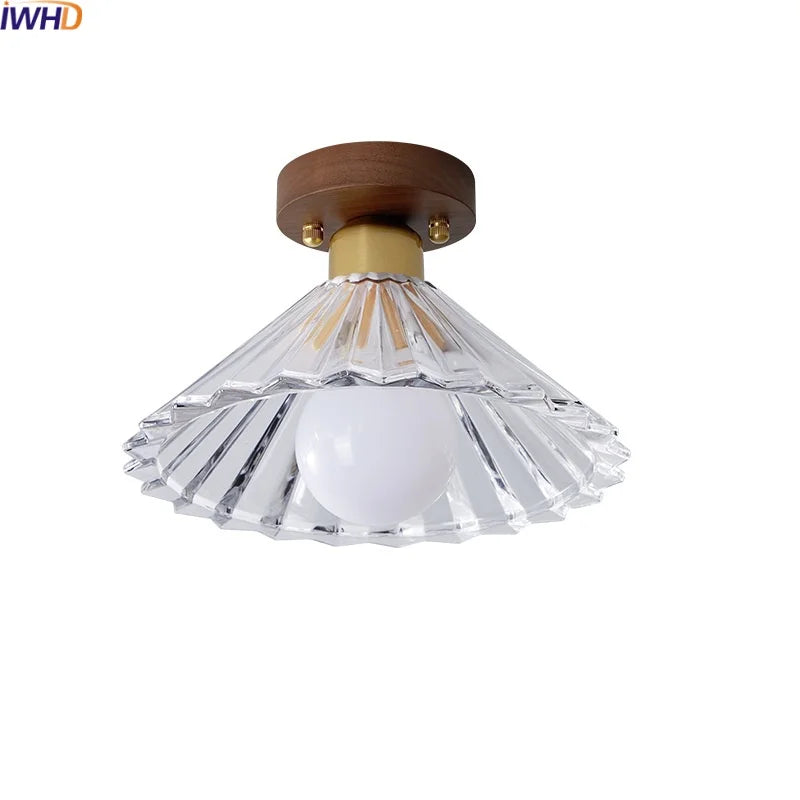 Wood Glass LED Ceiling Lamp Modern Kitchen Living Room Light Fixture
