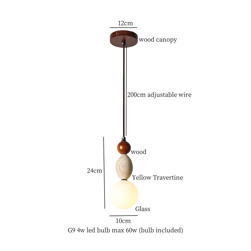 Afralia™ Yellow Travertine Wood Stone LED Pendant Light Fixture Nordic Modern Hanging Lamp
