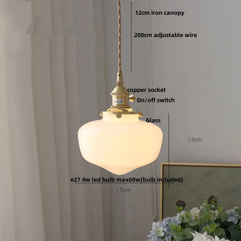 White Glass LED Pendant Lamp Copper Hanging Light Nordic Modern