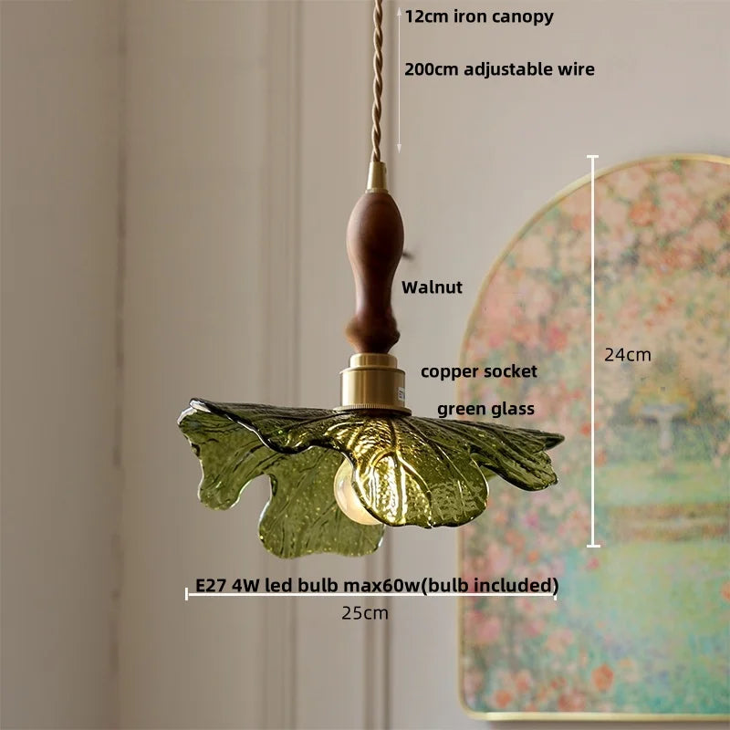 Afralia™ Flower Green Glass LED Pendant Lights Kitchen Restaurant Nordic Modern Hanging Lamp