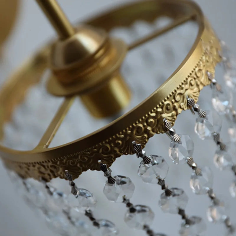 Crystal LED Wall Sconce Pull Chain Switch Brass Mirror Light