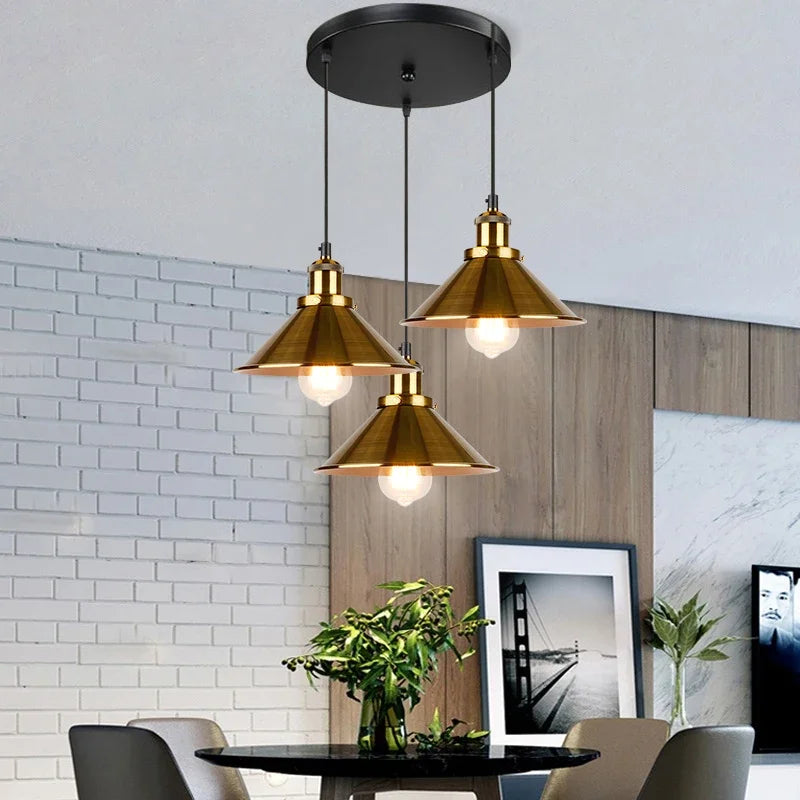 Vintage Industrial Chandelier - Retro Loft 3-Head Pendant Lamp in High-Quality Black Gold Finish
