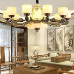 Natural Jade Copper Chandelier Modern Duplex Building Zhongshan Lamps