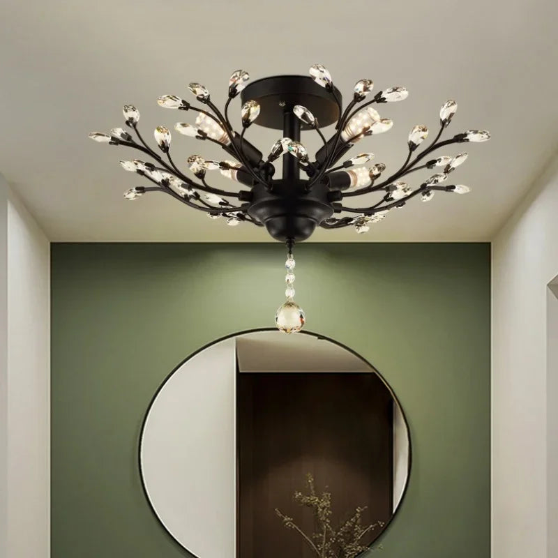 Crystal Tree Chandelier Ceiling Light for Bedroom with LED E14 Bulbs