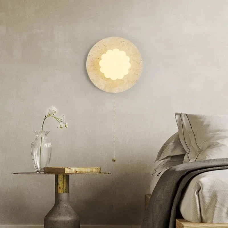 Afralia™ Wabi Sabi LED Wall Lamp, Pull Chain Switch, Yellow Travertine, Living Room, Bedroom