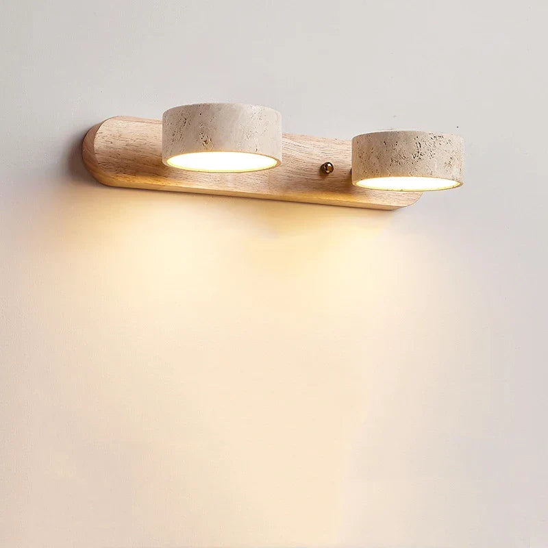 Travertine Wall Sconce Light Wood Rotatable for Bedroom Bedside