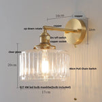 Clear Glass LED Wall Sconce, Modern Rotating Bedside Lamp with Pull Chain & Copper Socket