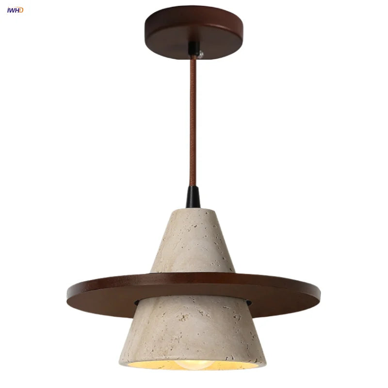 Afralia™ Nordic Wood & Yellow Travertine Stone LED Pendant Light Fixture