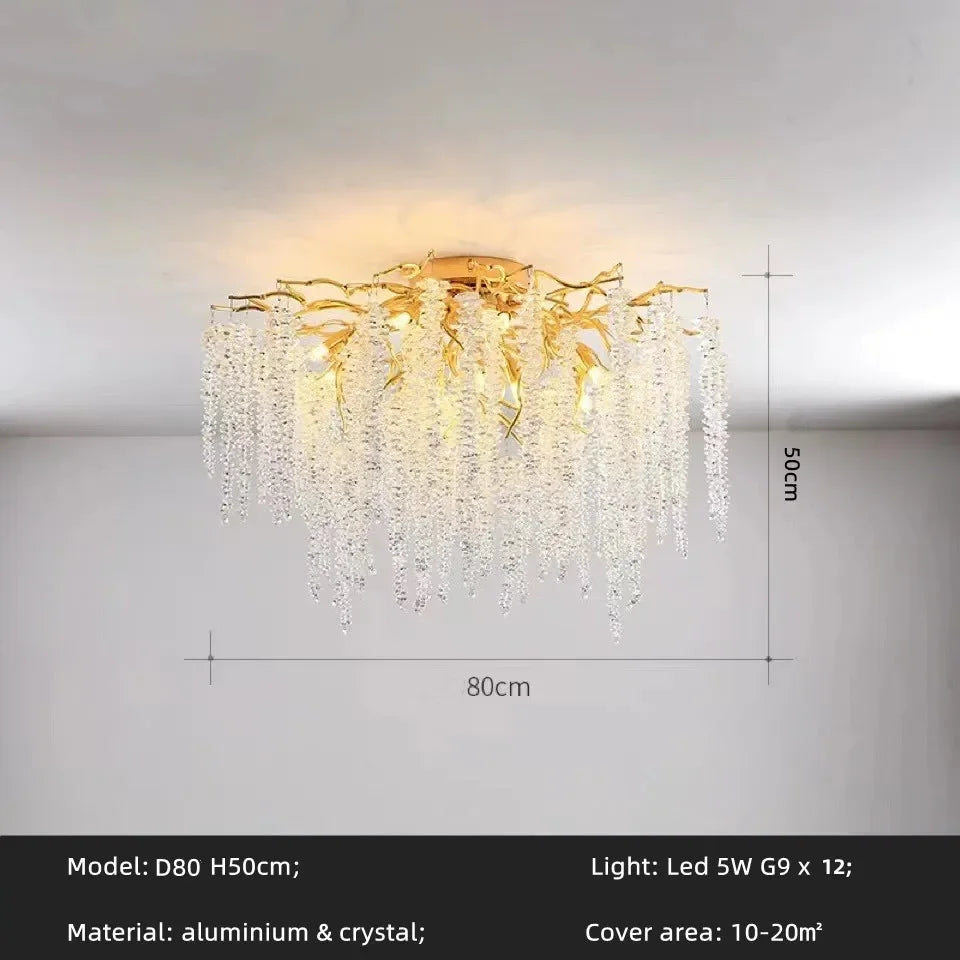 Afralia™ Crystal Tassel LED Branch Chandelier for Dining Room and Home Decor
