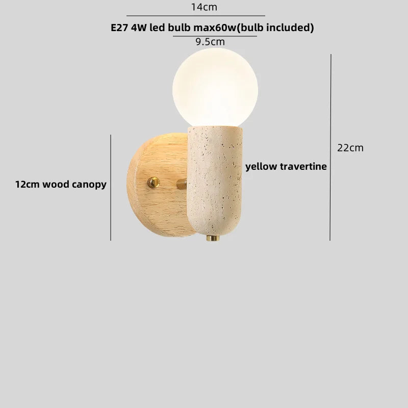 Afralia™ Copper LED Wall Light Study Hallway Bar Modern Yellow Travertine Stone Bedside Lamp