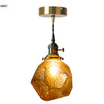 Afralia™ Stone Glass LED Pendant Light Japanese Vintage Copper Hanging Lamps