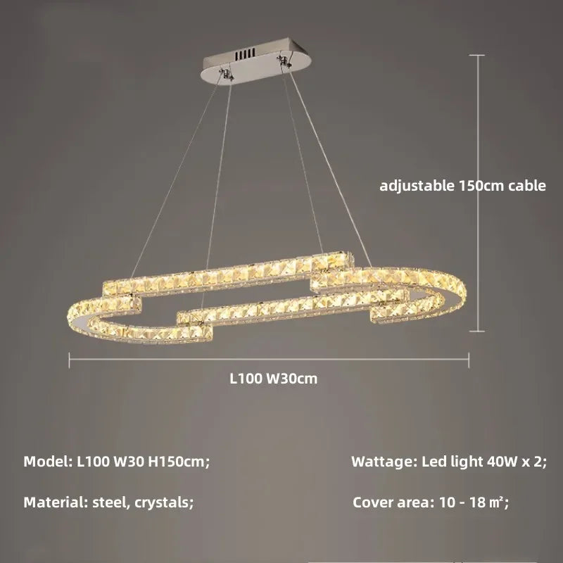 Oval Steel LED Pendant Lights with K9 Crystals