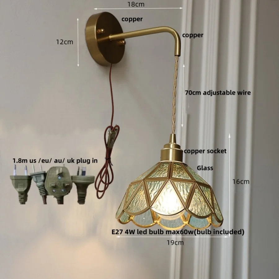 Afralia™ Amber Glass LED Wall Light for Bedroom & Staircase - Modern Nordic Plug-In Fixture