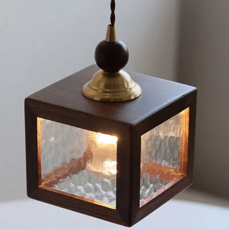 Nordic LED Pendant Lights Walnut Wood Glass Kitchen Hanging Lamp