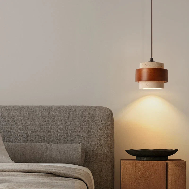 Wood Yellow Travertine LED Pendant Lights for Home Decor & Cafe