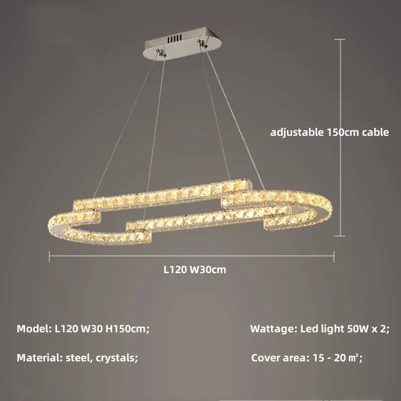 Oval Steel LED Pendant Lights with K9 Crystals