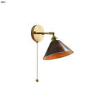 Copper Socket LED Wall Lights Pull Chain Switch Nordic Modern Rotate Bedside Lamp