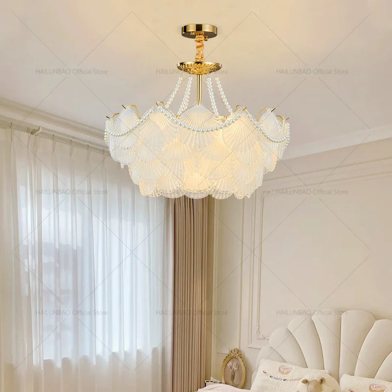 Shell Pearl Glass Crystal Chandelier for Modern Luxury Living Room