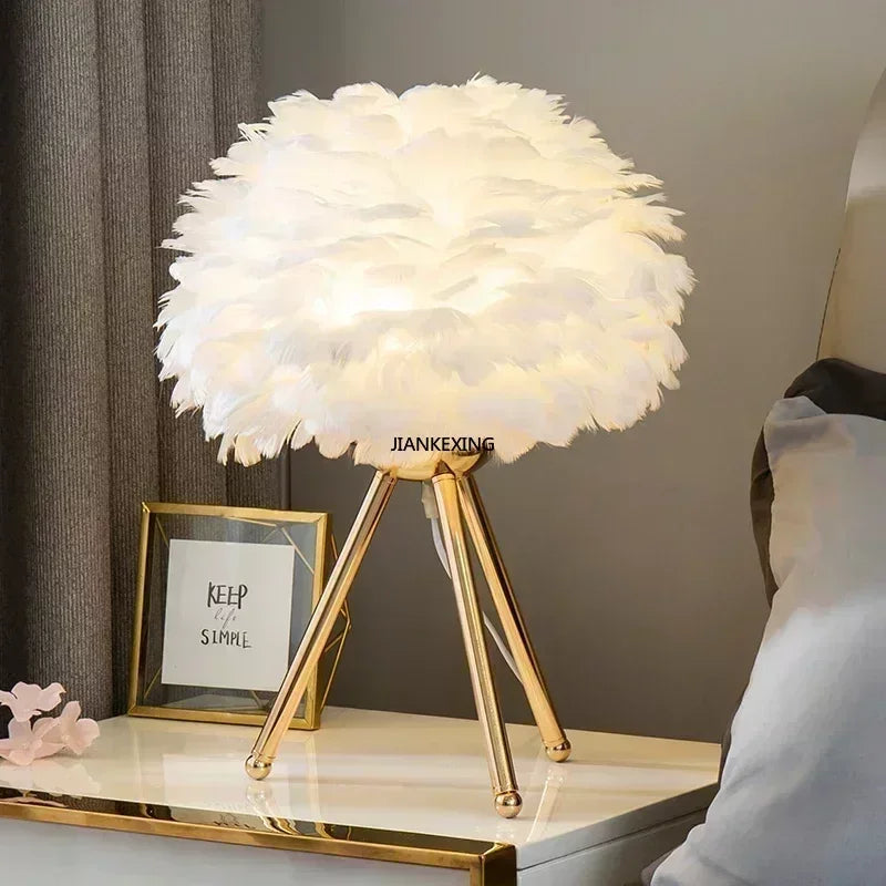 Feather Table Lamp Desk Light for Bedroom and Living Room