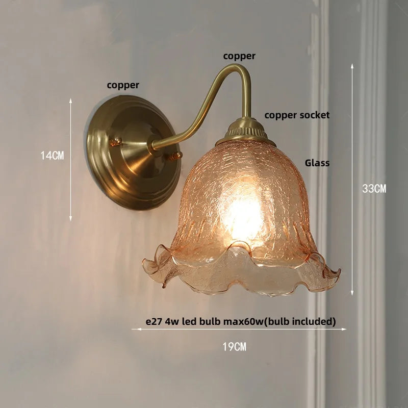 Clear Glass Wall Sconce LED Lights Modern Nordic Copper Bedside Lamp