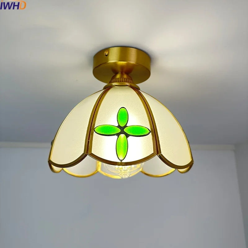 Modern Glass Copper LED Ceiling Light Fixture for Balcony, Living Room, Porch.
